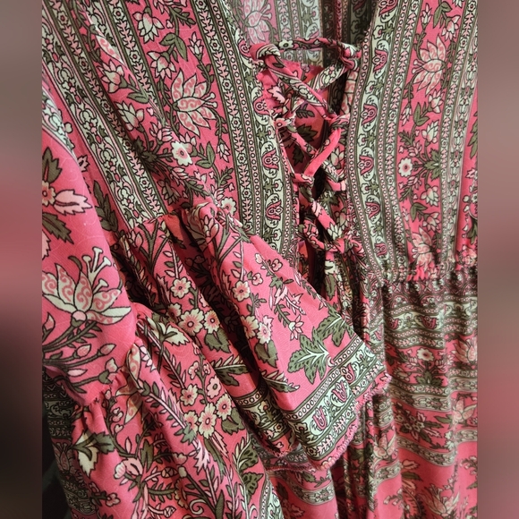 Anthro Boemo Tiered Maxi Dress Sz L LP – Floral Boho Whimsy Paisley Cottagecore - Picture 4 of 6